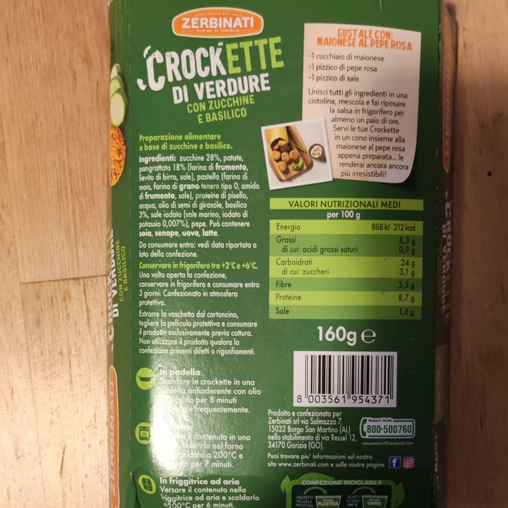 photo of Zerbinati crockette di verdure con zucchine e basilico shared by @kokeshi92 on  06 Feb 2023 - review