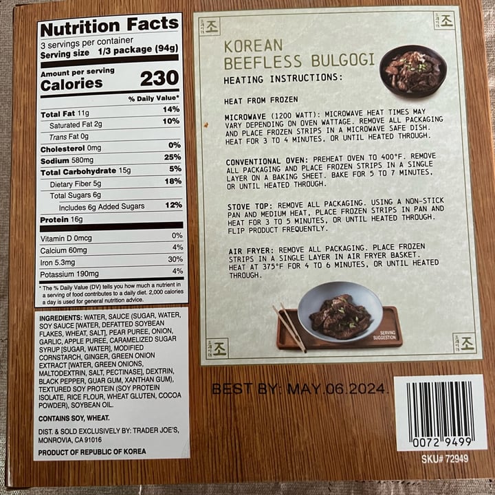 photo of Trader Joe's Korean Beefless Bulgogi shared by @annettej on  11 Mar 2023 - review