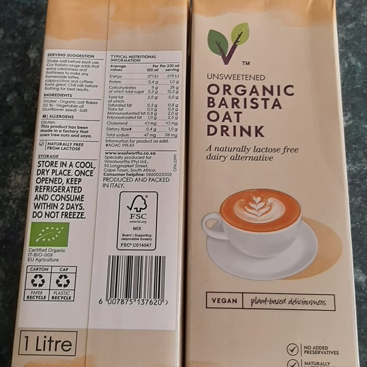 photo of Woolworths Food organic barista oat drink shared by @punkhippiesa on  28 Dec 2022 - review