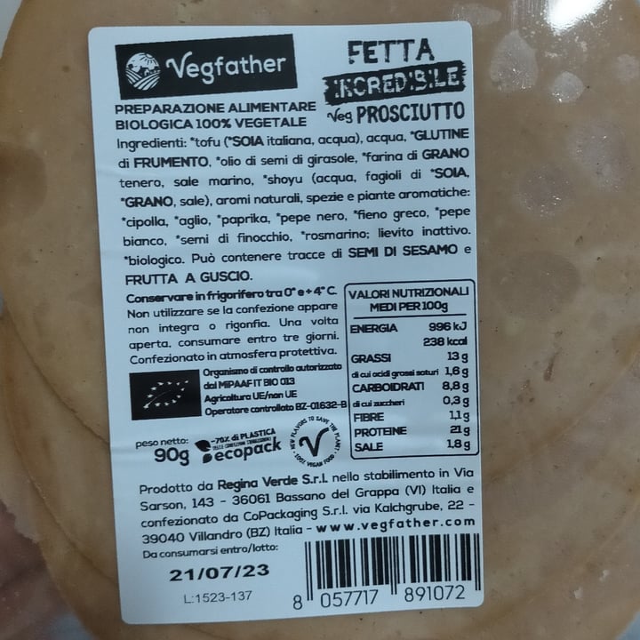 photo of Vegfather Fetta incredibile prosciutto shared by @michelalessandra on  05 Jul 2023 - review