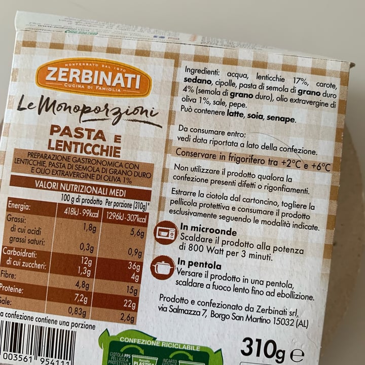 photo of Zerbinati le monoporzioni Pasta E Lenticchie shared by @mariafrancesca on  03 Mar 2023 - review