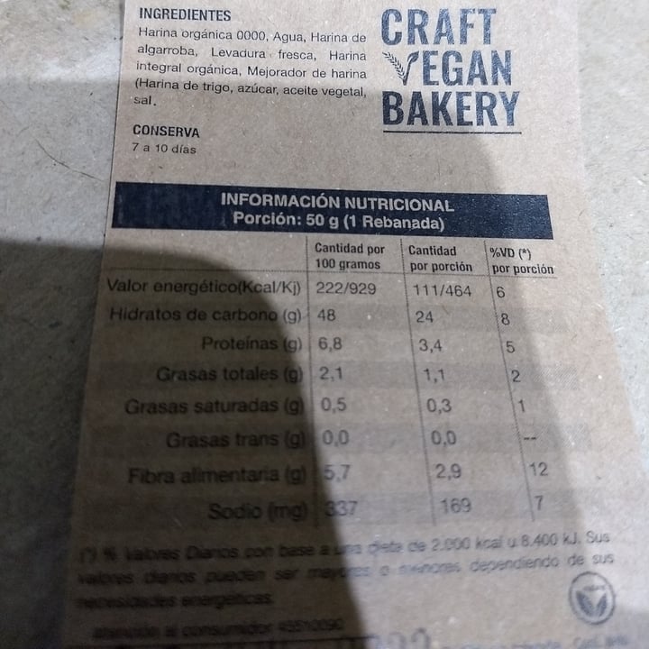 photo of Craft Vegan Bakery Pan integral con semillas shared by @jisam on  01 Jan 2023 - review