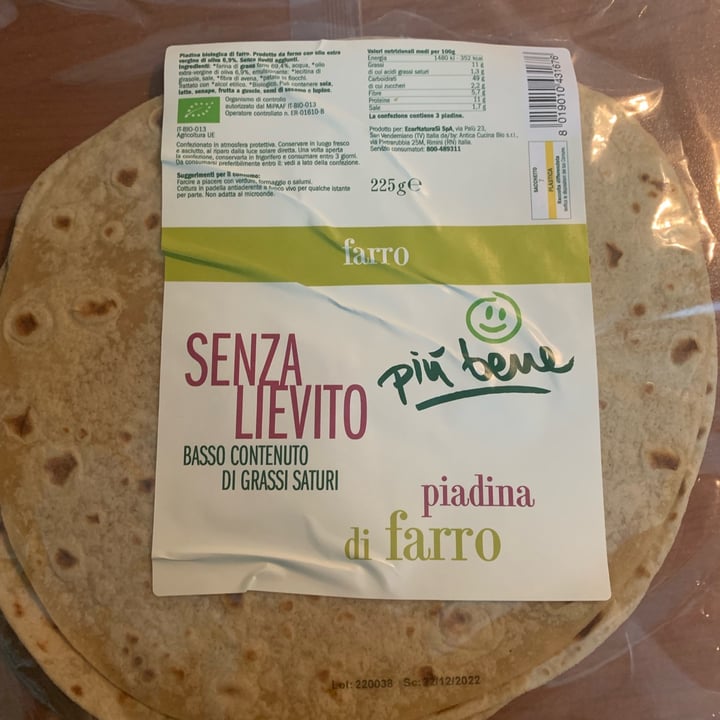 photo of Piú bene Piadina sfogliata di farro semintegrale shared by @claritaisamood on  25 May 2023 - review