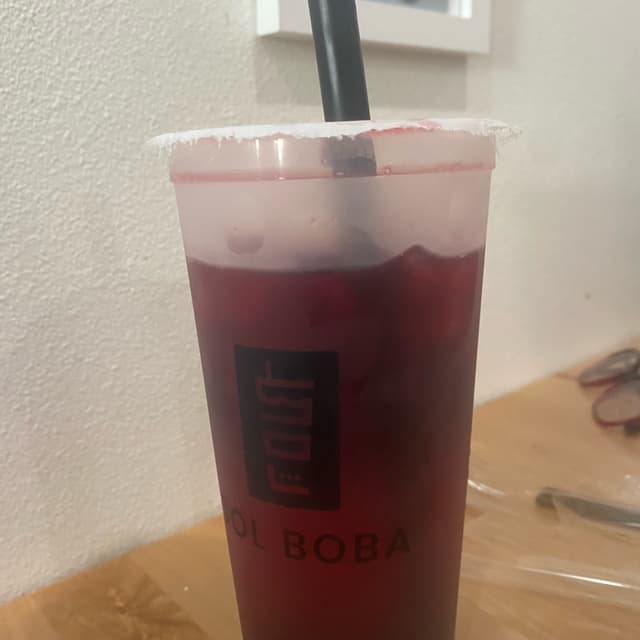 Photo of the dish “Lychee Hibiscus Tea with Boba”