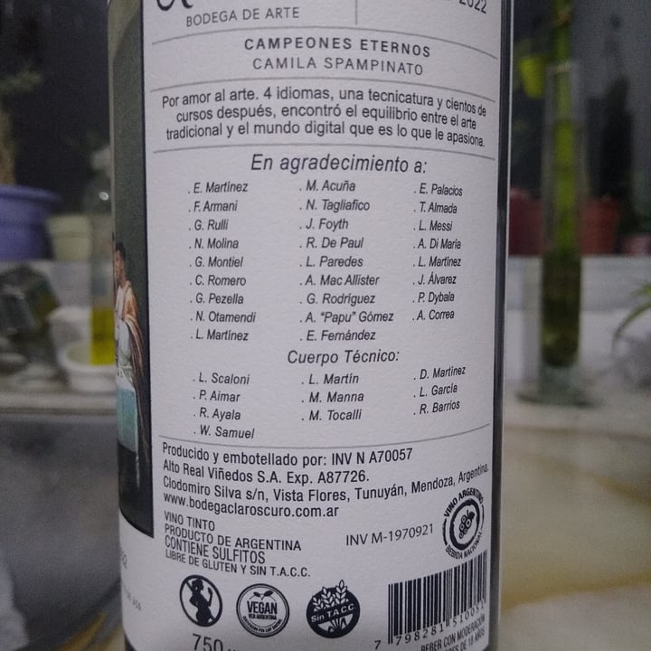 photo of Bodega Claroscuro Malbec "Campeones del Mundo" shared by @silviov on  21 May 2023 - review