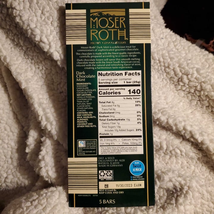 photo of Moser Roth Mint Flavour Dark Chocolate shared by @maisiehouse on  18 Feb 2023 - review