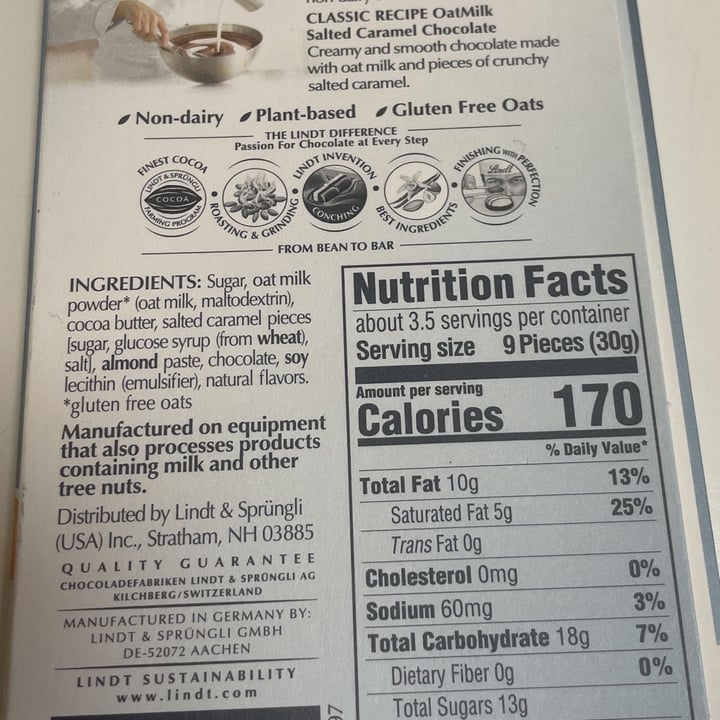 photo of Lindt Lindt Classic Recipe Oat Milk Salted Caramel Bar shared by @tarva on  20 Jun 2023 - review