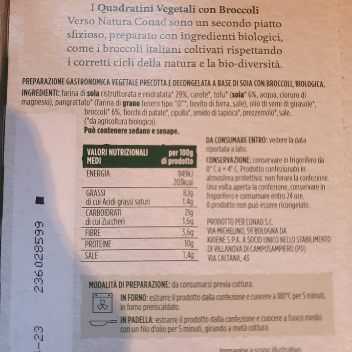 photo of Verso Natura Conad Bio  Quadratini vegetali con broccoli shared by @tomma97 on  01 May 2023 - review