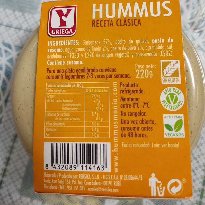 photo of Y Griega Hummus Receta Clásica 220g shared by @j8se35 on  05 Feb 2023 - review
