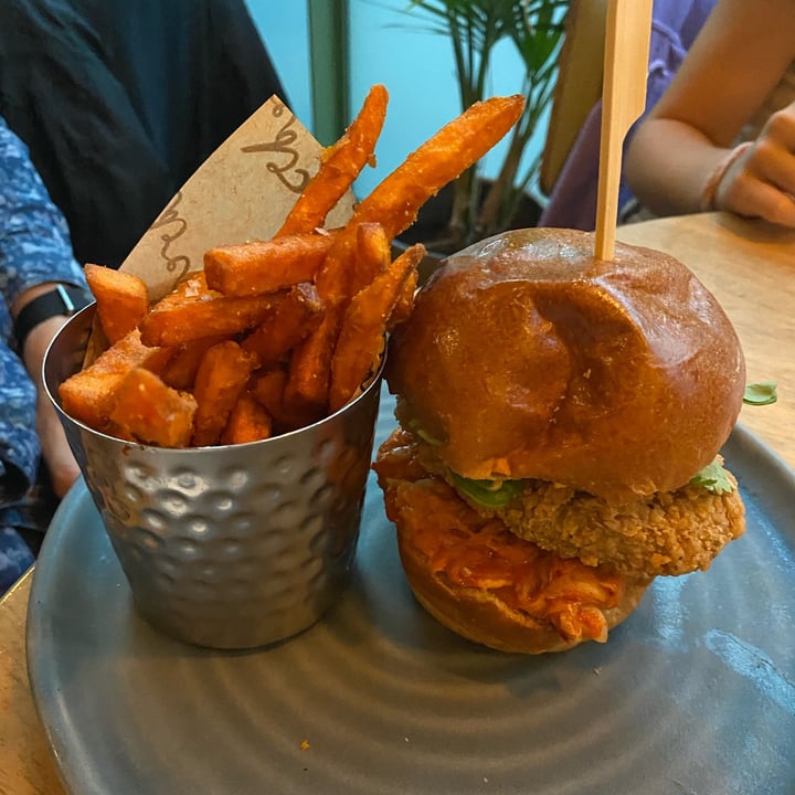 photo of Mildreds Soho Korean fried chick’n* burger, kimchi, fragrant herb mix, gochujang mayo shared by @zoespenceley on  26 Dec 2022 - review