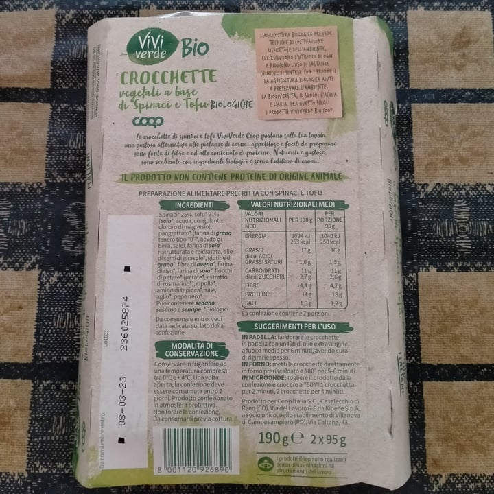 photo of Viviverde bio crocchette vegetali a base di spinaci e tofu shared by @sillyila on  20 Feb 2023 - review