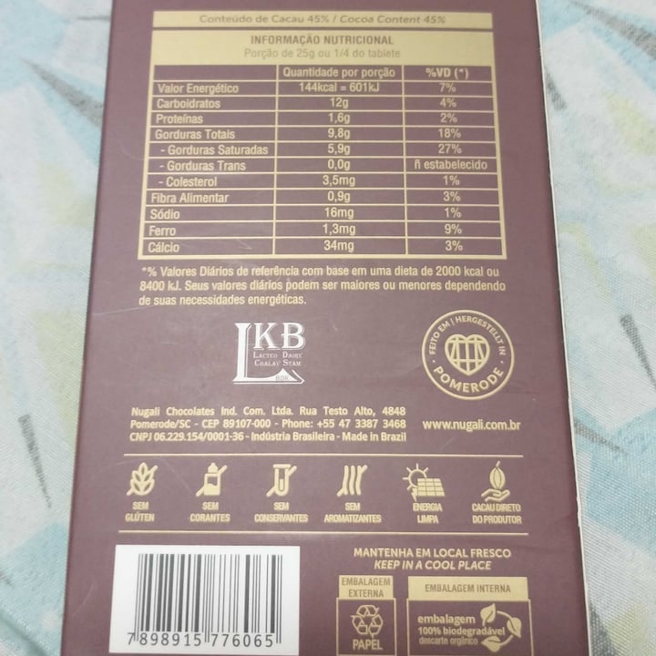 photo of Nugali Chocolates  Ind. Com. Ltda Chocolate Amargo 70% Cacau shared by @soraya22 on  20 Feb 2023 - review