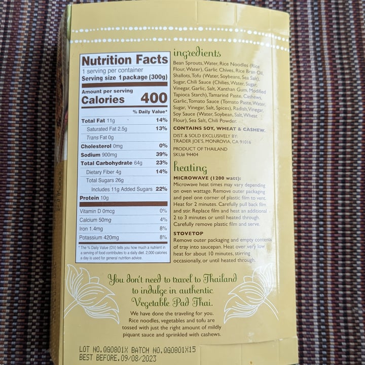 photo of Trader Joe's Vegetable Pad Thai shared by @theveganfeast on  22 Dec 2022 - review