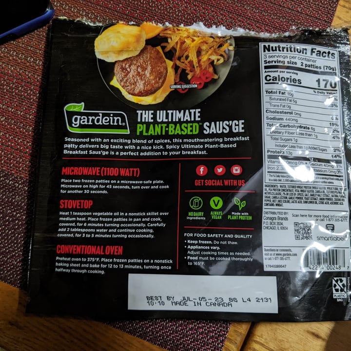 photo of Gardein Ultimate Plant-Based Saus'ge Spicy shared by @caseyveganforlife on  21 Mar 2023 - review