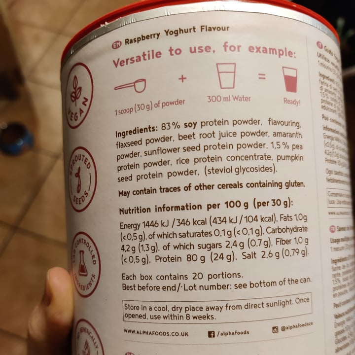 photo of Alpha Foods (Supplements) Protein Powder Raspberry Yoghurt shared by @michelanice on  18 Apr 2023 - review