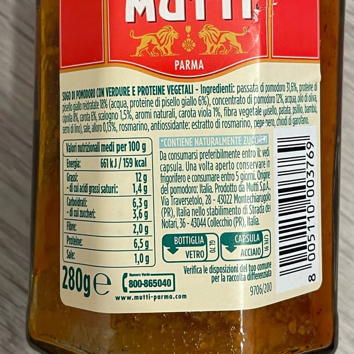 photo of Mutti Ragú Alla Mutti 100%Vegetale shared by @lorena85 on  25 Jan 2023 - review