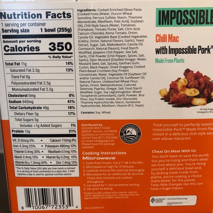 photo of Impossible Foods Chili Mac with Impossible Pork shared by @saralovesveggies on  01 Feb 2023 - review