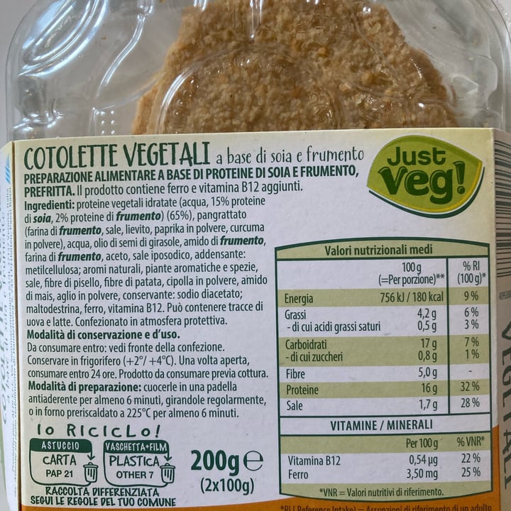 photo of Just Veg! (ALDI Italy) Cotolette vegetali shared by @tittiveg on  05 Mar 2023 - review