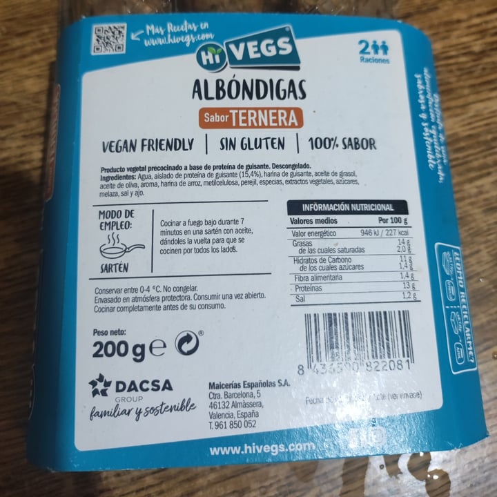 photo of Hi vegs Albóndigas sabor ternera shared by @rocio-c-s-d on  14 Feb 2023 - review