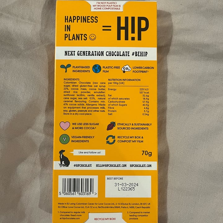 photo of HIP (H!P) Salted Caramel Oat M!lk Chocolate Bar shared by @ameriamber on  11 May 2023 - review