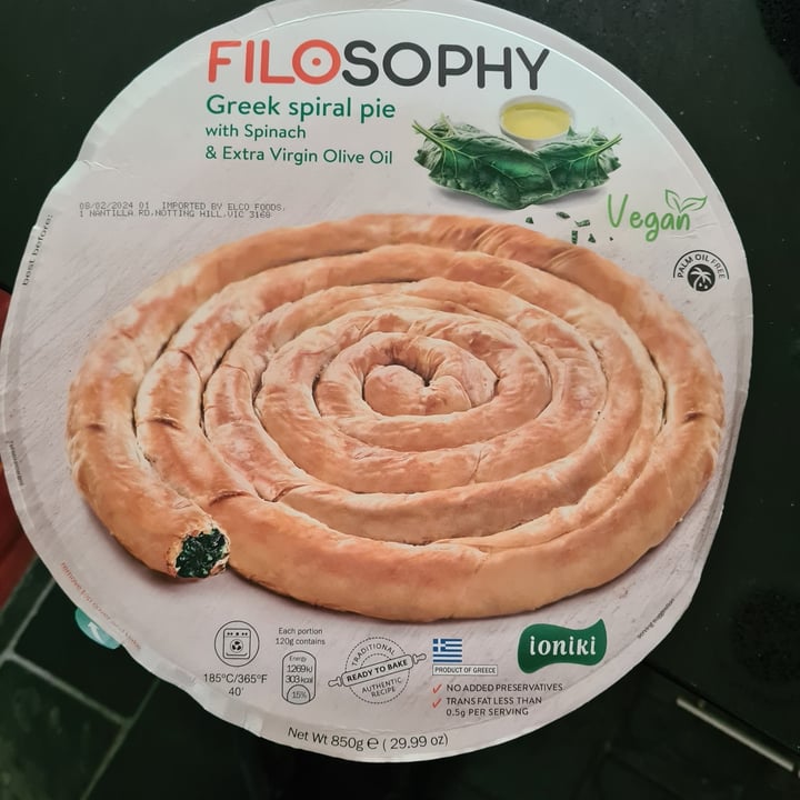 photo of Filosophy Greek spiral pie with Spinach & Extra Virgin Olive Oil shared by @libbymw on  12 Feb 2023 - review