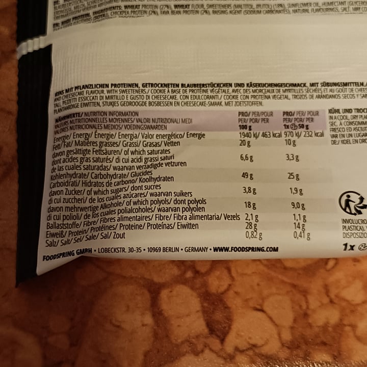 photo of Foodspring Vegan protein cookie - blueberry cheesecake flavour shared by @wonka on  31 May 2023 - review