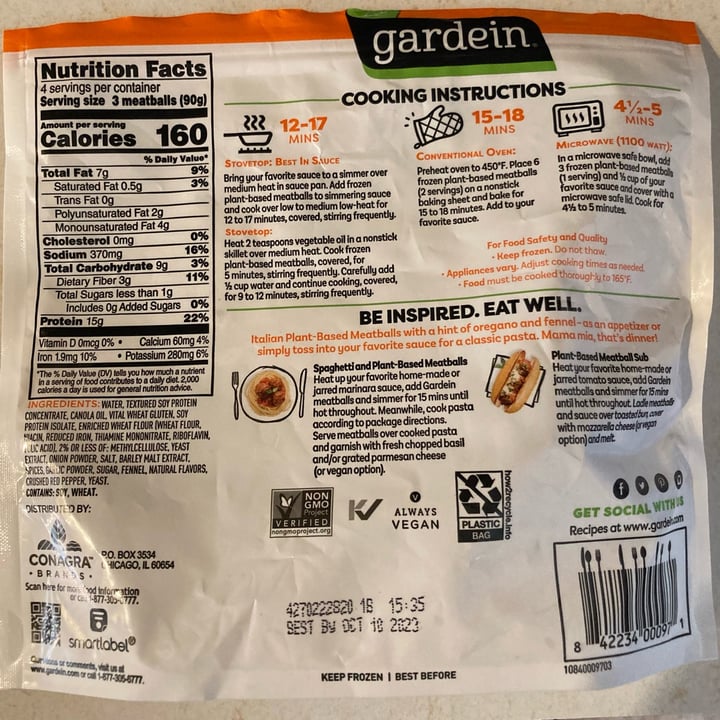 photo of Gardein Plant-Based Meatballs shared by @rjp on  09 Feb 2023 - review