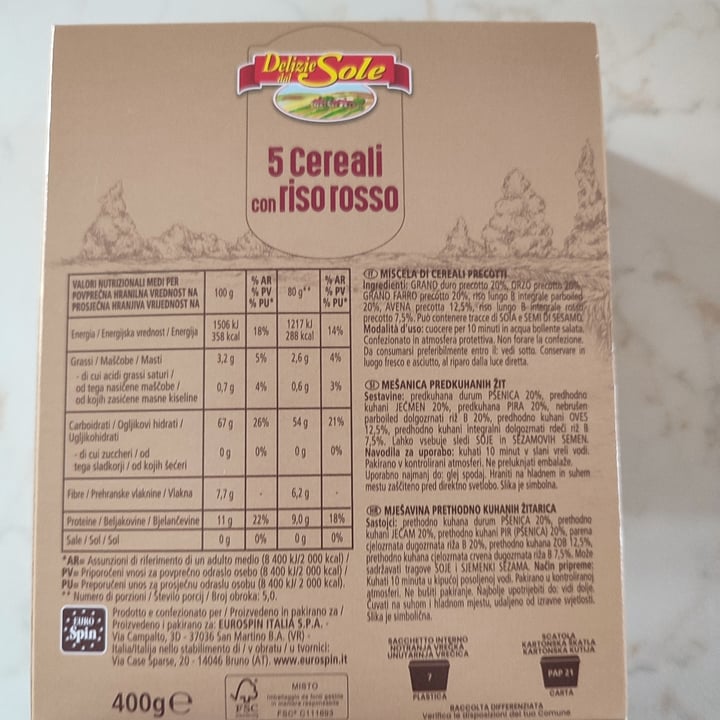 photo of Delizie dal Sole 5 cereali con riso rosso shared by @luiveg on  05 Mar 2023 - review