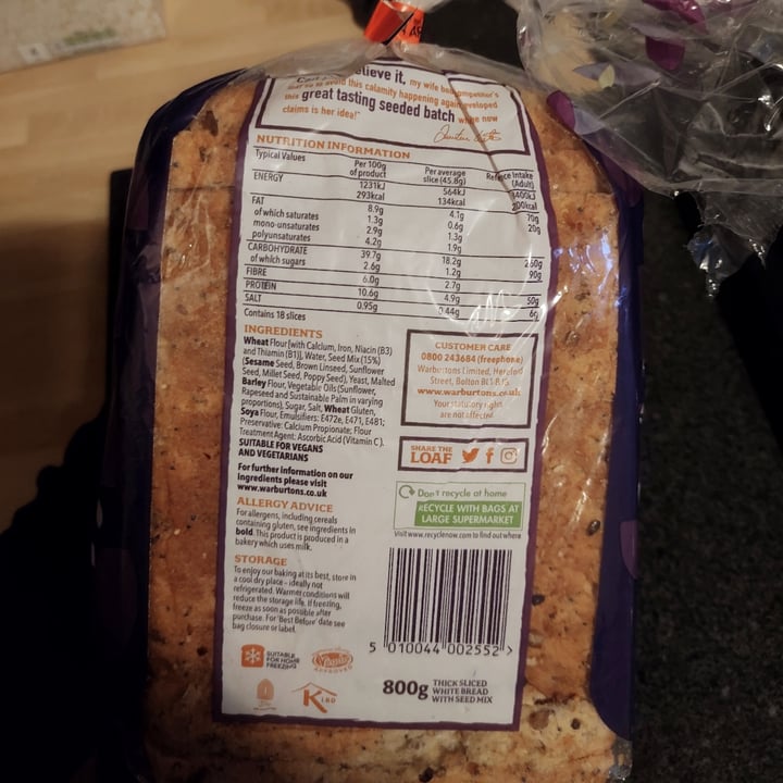 photo of Warburtons Seeded Batch shared by @shaykempinskipepperd on  27 Apr 2023 - review