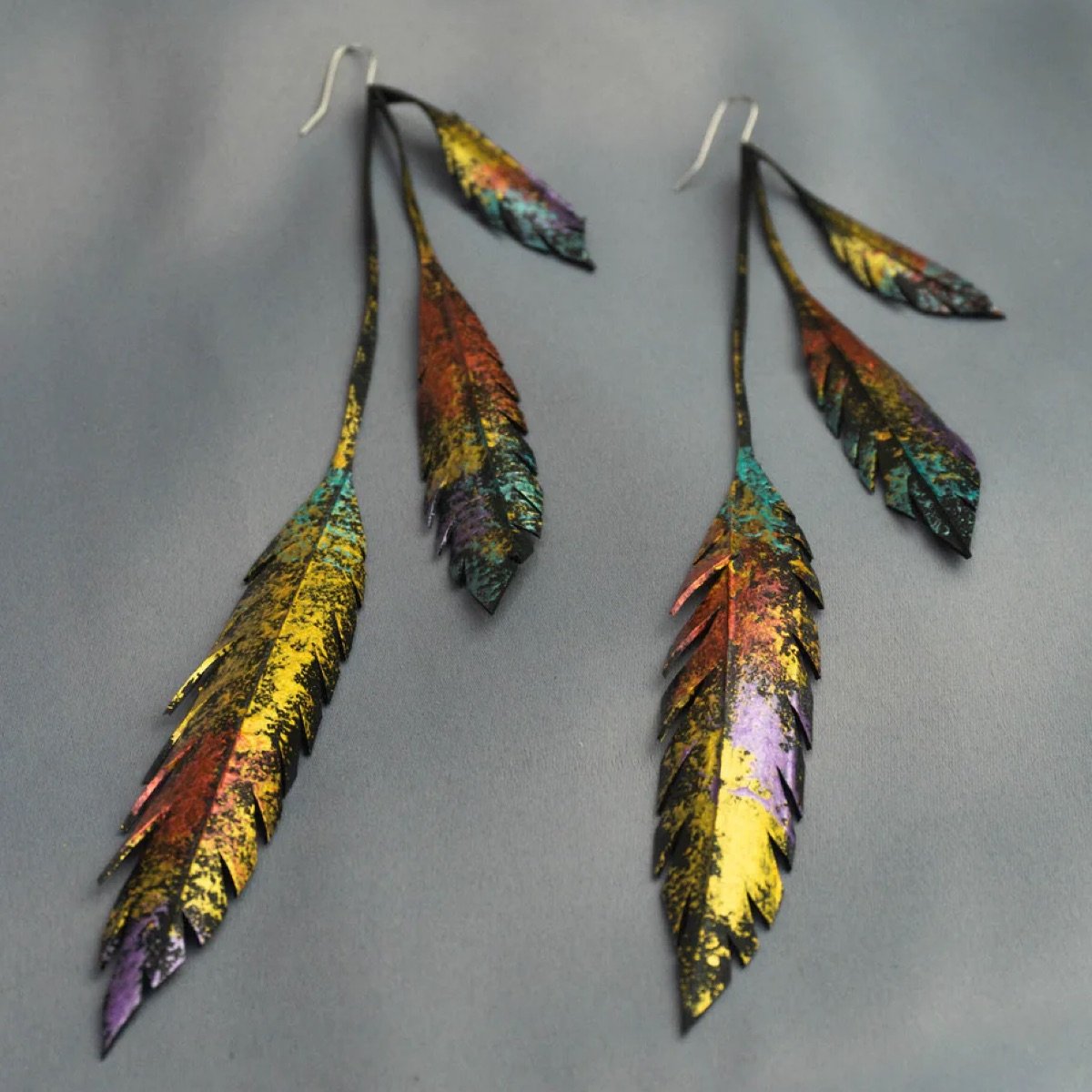 upcycled hand painted leather earrings