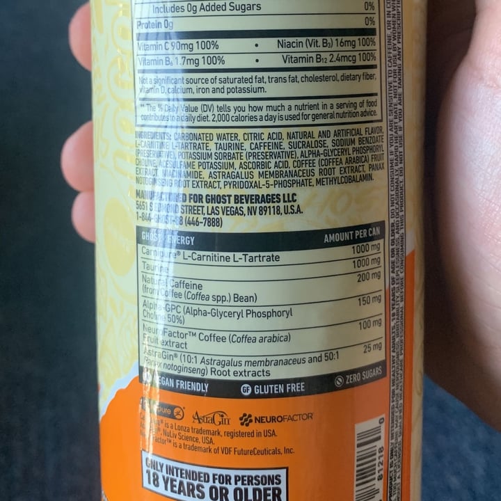 photo of Ghost Orange Cream Energy Drink shared by @sustainablesam on  27 Jul 2023 - review
