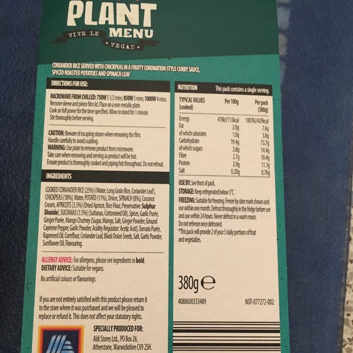 photo of Plant Menu Coronation chickpea curry shared by @missykab on  06 Mar 2023 - review