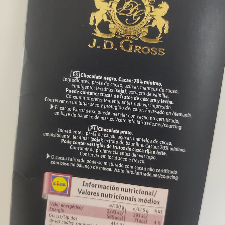 photo of J.D. Grossman Cioccolato fondente 70% cacao shared by @wiseskunk00 on  05 Jun 2023 - review