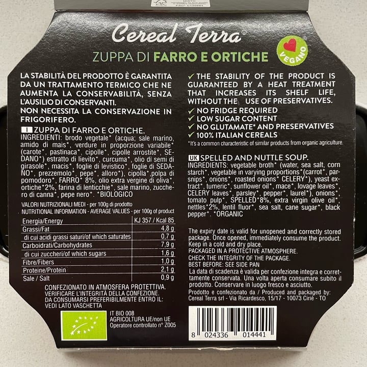 photo of Cereal Terra Zuppa di Farro e Ortiche shared by @piccolavalery on  12 Apr 2023 - review