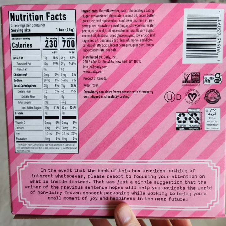 photo of Oatly Strawberry swirl dipped bars shared by @rosieb33 on  30 Jun 2023 - review