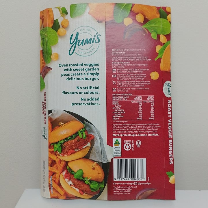 photo of Yumi's Roast Veggie Burgers shared by @veganadam on  08 May 2023 - review