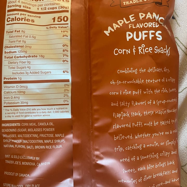 photo of Trader Joe's Maple Pancake Flavored Puffs shared by @yully on  15 Mar 2023 - review