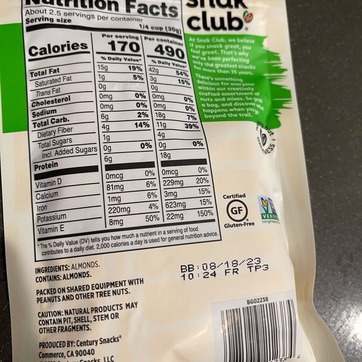 photo of Snak Club Raw Almonds shared by @sedahere on  08 Feb 2023 - review