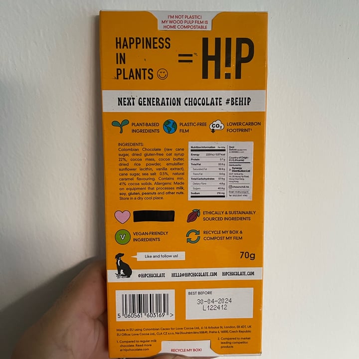 photo of HIP (H!P) Salted Caramel Oat M!lk Chocolate Bar shared by @paologemma on  20 Jun 2023 - review