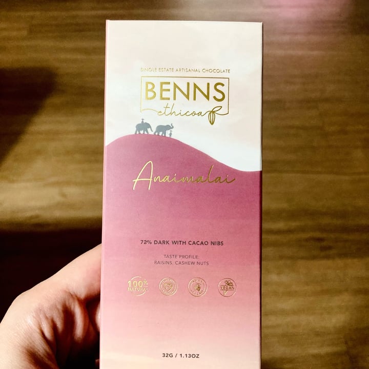 photo of Benns Anaimalai 72% Dark Chocolate With Cacao Nibs shared by @kathedrals on  17 May 2023 - review