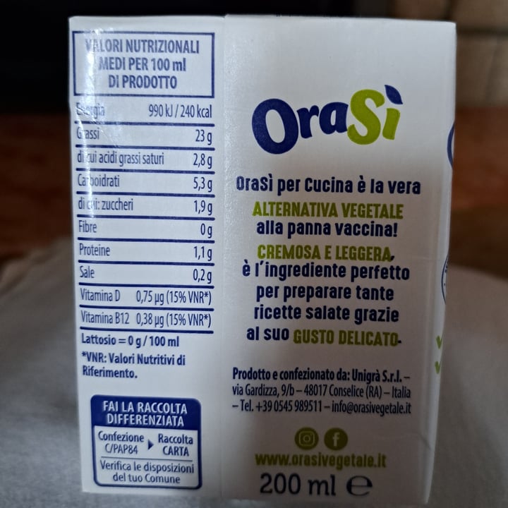 photo of OraSí 100% plant based Crema per cucinare shared by @ferny65 on  24 Jul 2023 - review