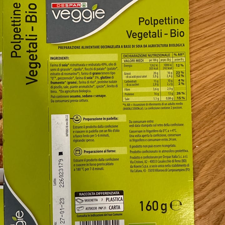 photo of Despar Veggie Polpettine vegetali shared by @aquafaba89 on  14 Jan 2023 - review
