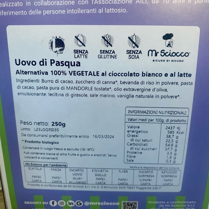 photo of Mr. Sciocco Uovo di Pasqua - Alternativa 100% vegetale al cioccolato bianco e al latte shared by @tinissa on  15 Apr 2023 - review