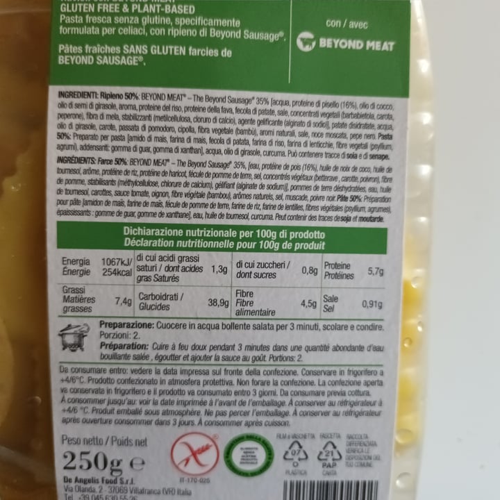 photo of De Angelis Pasta Fresca Ravioli con Beyond Meat shared by @samarra on  05 Jul 2023 - review