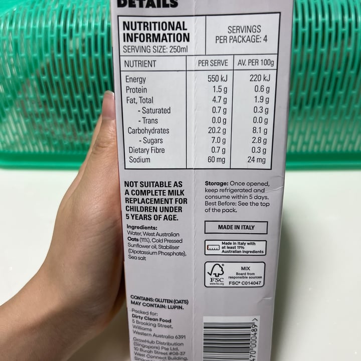 photo of dirty clean food Barista Oat Milk shared by @wathoney on  24 Mar 2023 - review