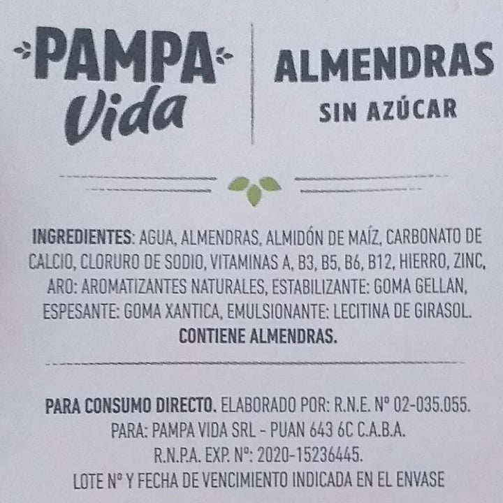 photo of Pampa Vida Leche de Almendras Sin Azúcar shared by @melinamelinacc on  22 Feb 2023 - review