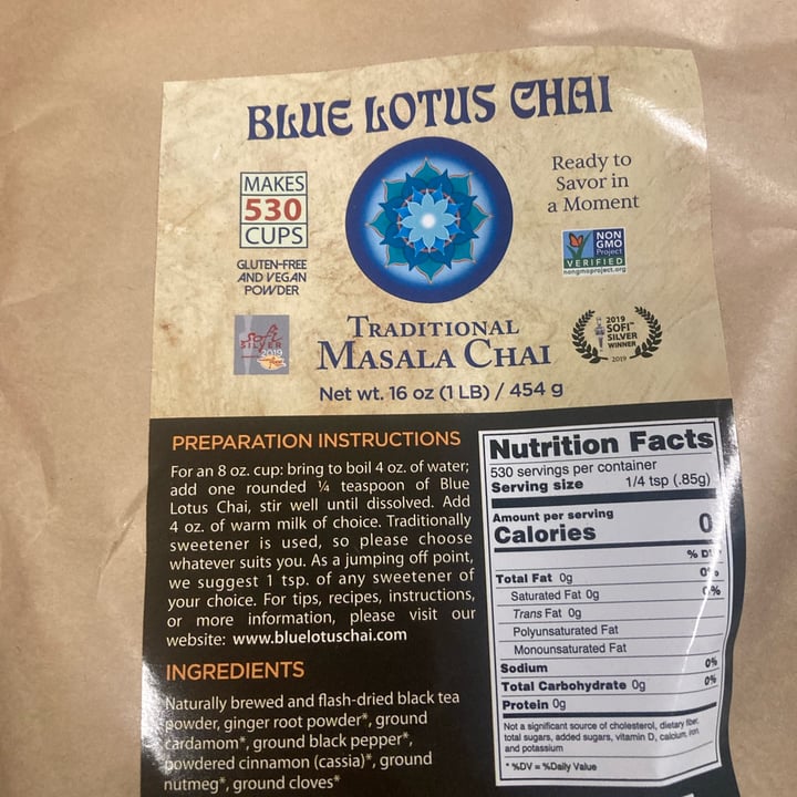 photo of Blue lotus Chai Blue Lotus Chai (Traditional Masala Chai) shared by @ahimsaabbott on  20 Jun 2023 - review