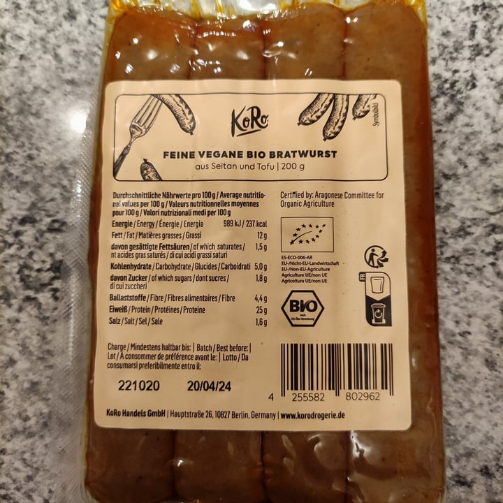 photo of Koro Feine vegane bio bratwurst shared by @bisbarn on  20 Apr 2023 - review