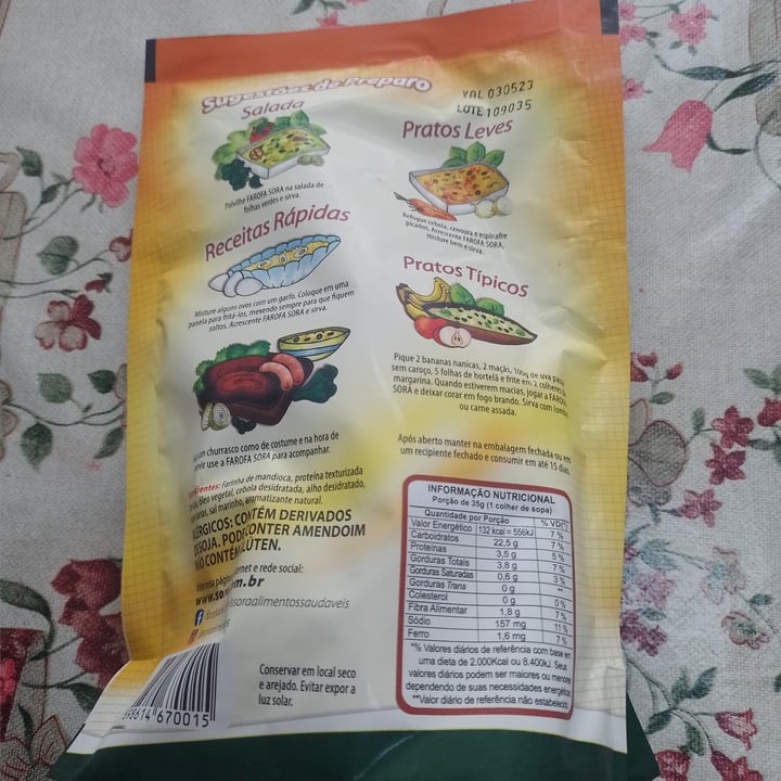 photo of Sora farofa crocante Proteica Tempero Caseiro Com Proteína De Soja shared by @letismgovegan on  27 Dec 2022 - review