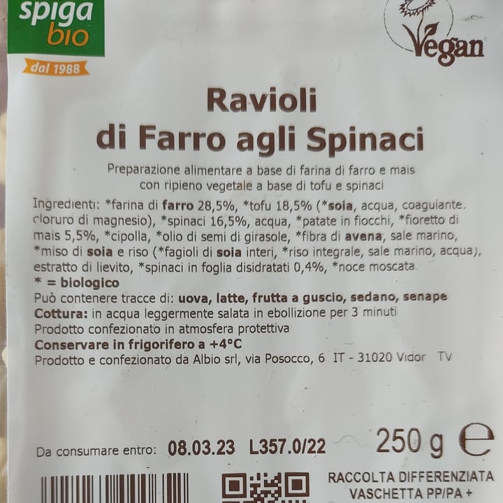 photo of La Spiga Bio Ravioli di Farro agli spinaci shared by @marghemarghe on  12 Mar 2023 - review